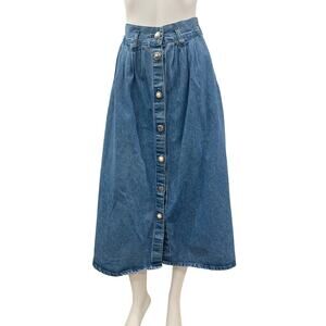 vintage 80s cherokee denim skirt / Pleat A-line Denim Prairie Skirt/ size small